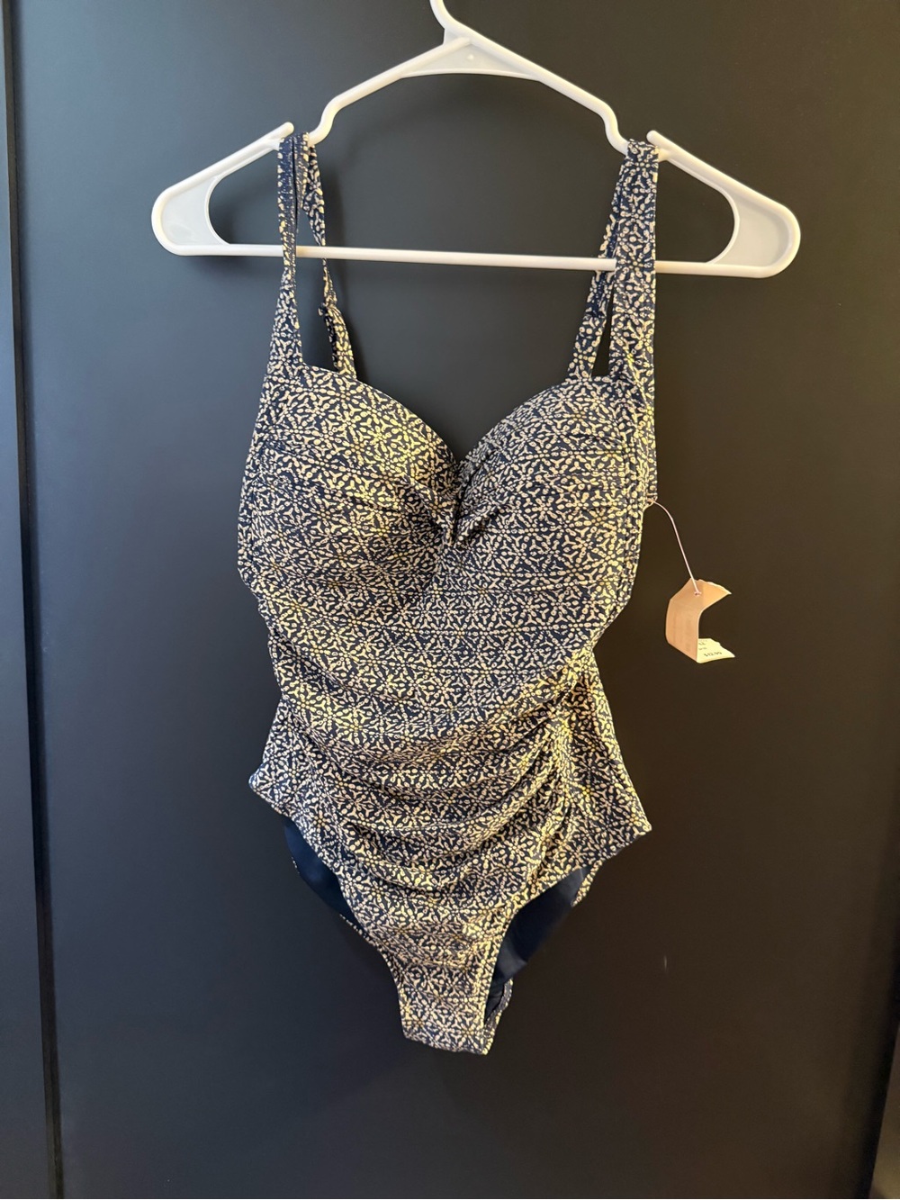 Navy Patterned Ruched One-Piece Swim Bodysuit